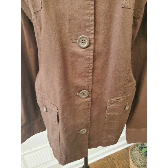 Liz Jordan Women's Brown Cotton Long Sleeve Collared Buttons Long Coat - Picture 3 of 12